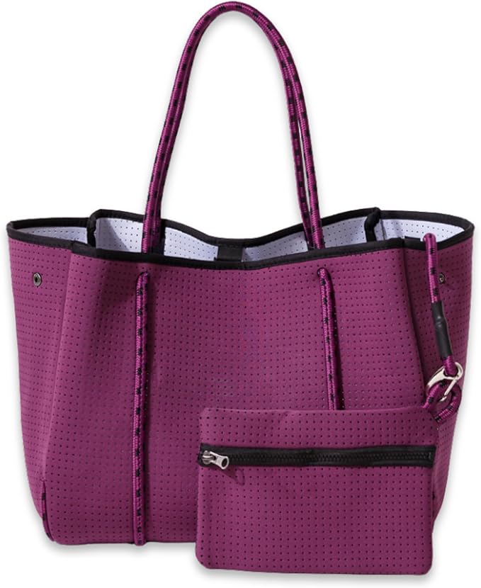 POPUPS Large Neoprene Tote Bag for Women - Everyday Designer Handbag for Travel Work and Beach with Pockets and Zipper Pouch by POPUPSBrand