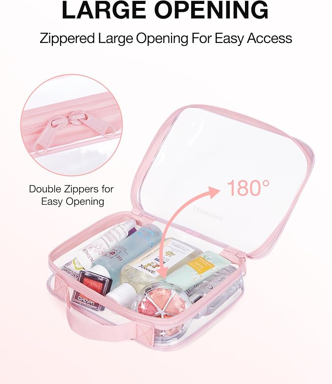 BAGSMART Clear Toiletry Bag with Handle 2-Pack TSA Approved, Pink | Water-resistant Travel Toiletry Bag, Carry On Travel Accessories Bag, Airport Airline Quart Size Bags Women Men, Makeup Bag - Image 3