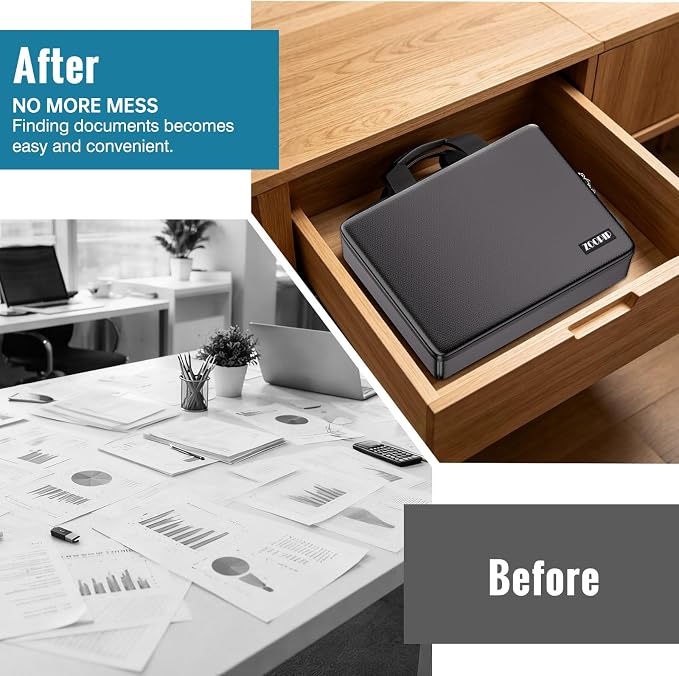 Fireproof Document Box with Lock, Hard-Shell File Organizer, Black | Water-Resistant Zipper,Letter Size,Large Capacity,Portable Safe Storage for Important Paperwork,Passports,Certificates - Image 6