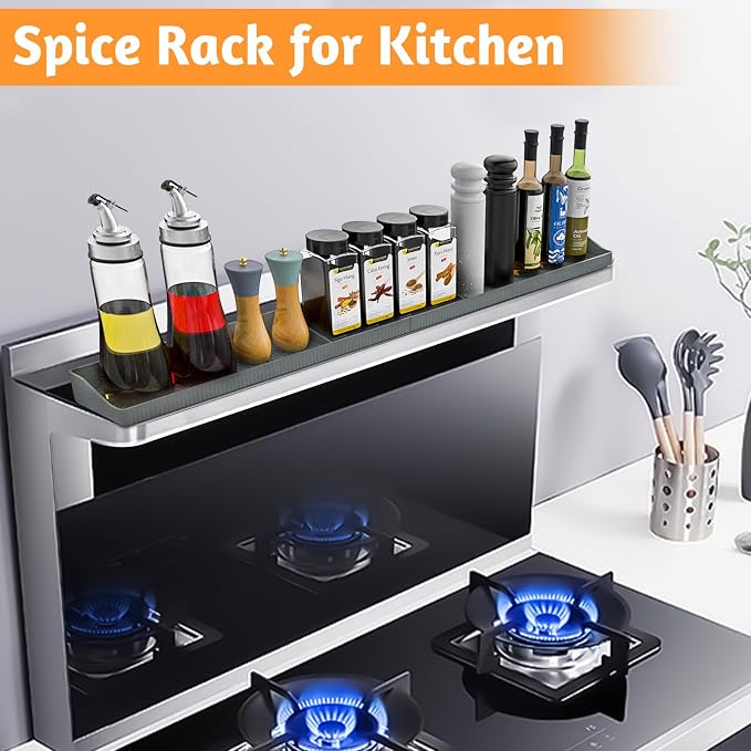 Magnetic Stove Shelf for Back of Stove, 30 Inch Silicone Stove Top Spice Rack for Kitchen Organization, Heat Resistant Over the Stove Shelf with 6 Powerful Magnets, Fits Flat & Curved Stoves- Grey - Image 6