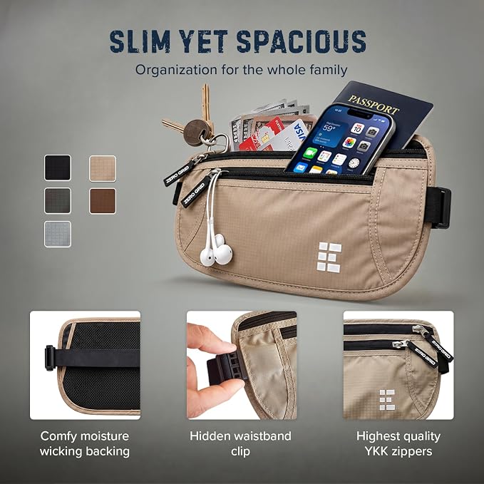 Money Belt for Secure Travel - RFID Blocking Slim Passport Holder - Hidden Waist Pouch for Cash, Credit Cards, Documents - Concealable Under Clothes, Water-Resistant Slim Fanny Pack for Men and Women - Image 5