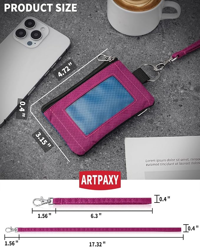 Artpaxy Minimalist Wallet For Mens Womens, Keychain RFID Blocking Zipper Small Wallet with ID Window 2 Lanyards,Water Resistant Travel Cash Card Coin Case Boys Girls - Image 3