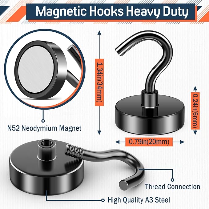 FINDMAG Magnetic Hooks for Cruise Cabins, 20 Pack 50LB+ Black Magnet Hooks | Strong Neodymium Magnets with Hooks for Hanging, Locker, Grill, Fridge, Classroom, Kitchen, Cruise Essentials 2026 - Image 7