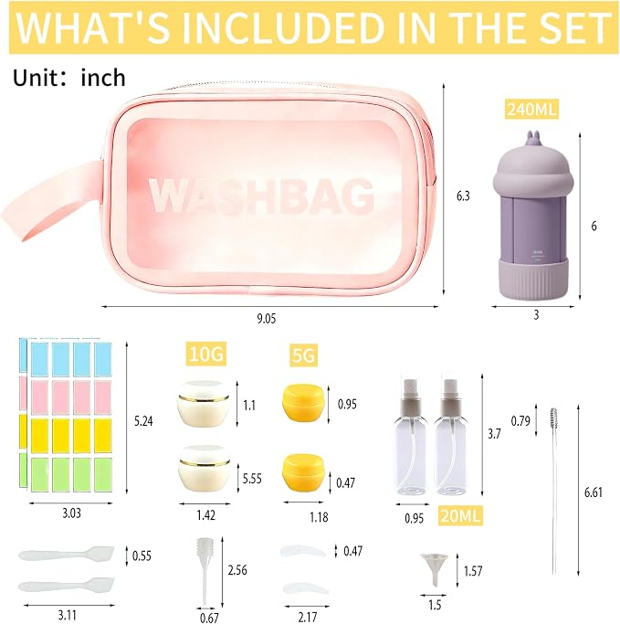 Travel Cosmetic Case Toiletry Bag with Zipper Refillable 4-in-1 Silicone Kit Toiletry Bottles、Squeeze Toiletry Bottles Leakproof Accessories for Toiletries Shampoo Lotion Body Wash (BPA Free) - Image 4
