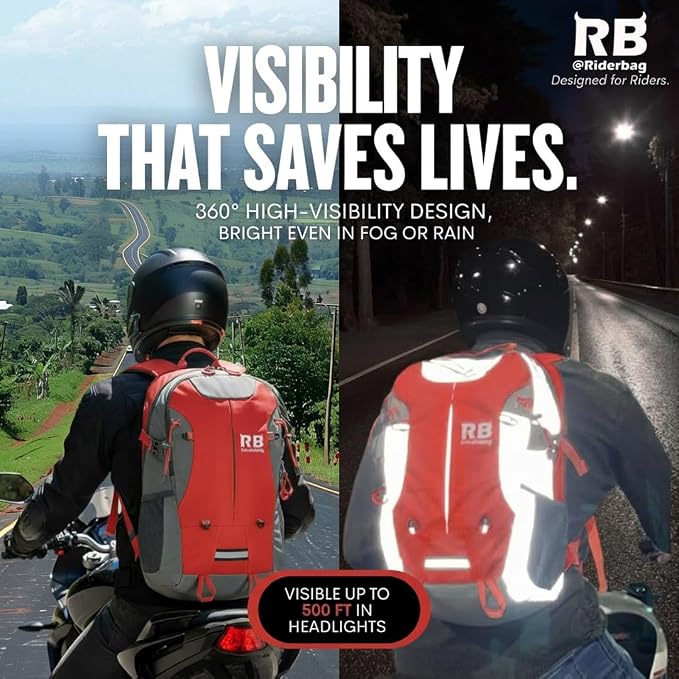 Reflective Motorcycle Backpack, Hi Viz Commuter Riding Bag | Designed by Riders for Everyday Rides with Laptop Compartment and Helmet Net. Built to Help You Be Seen. - Image 7