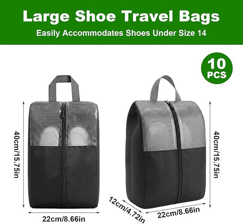 10 Pcs Shoe Bags For Travel Zipper, Zippered Travel Shoe Bags For Luggage, Travel Sneaker Zipper Bag Waterproof Oxford Cloth Shoe Storage For Men/Women (Black) - Image 2