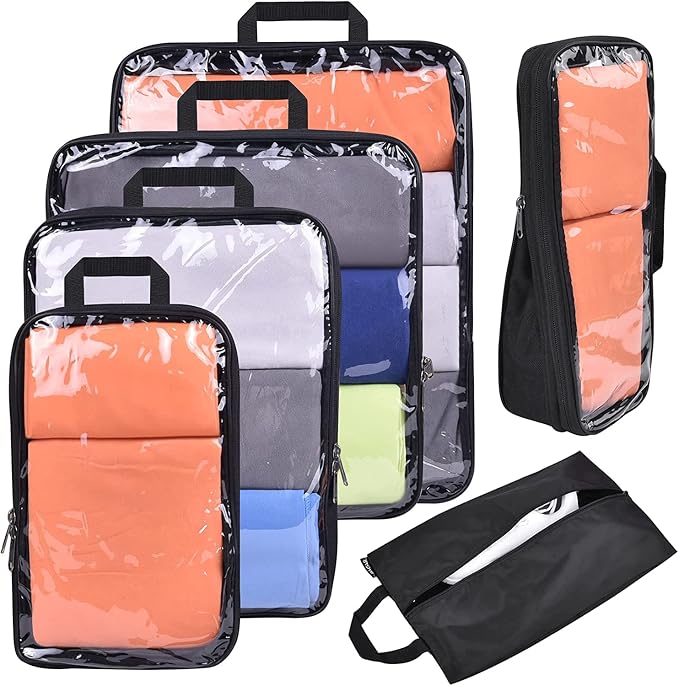BAGAIL Transparent Compression Packing Cubes, Clear and Visible Travel Packing Organizer for backpack and suitcase by BAGAIL