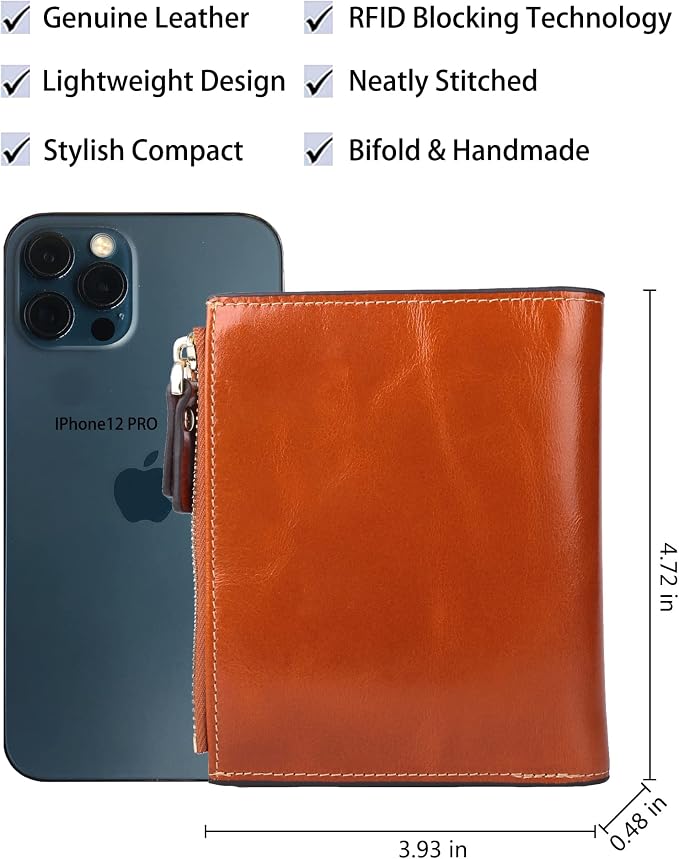 Women's RFID Blocking Leather Small Compact Bi-fold Zipper Pocket Wallet Card Case Purse with id Window - Image 4