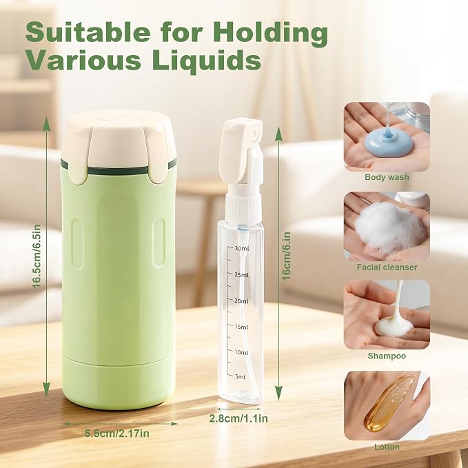 4-in-1 Travel Dispenser, 4 Pack 30ML Travel Bottles with Stickers for Toiletries –TSA Approved Leak Proof Refillable Containers for Shampoo, Conditioner, Creams, Lotions (White Set x1 +Green Set x1) - Image 6