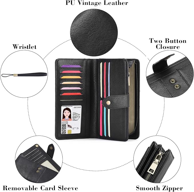 Wallets for Women Trifold Wristlet Wallets Large Capacity RFID Blocking Ladies Purse Credit Card Holder - Image 3