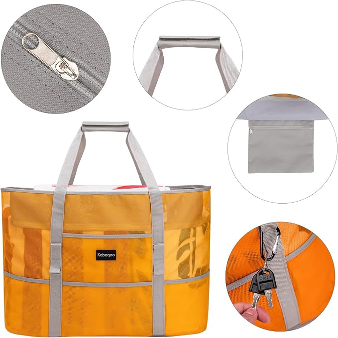 KABAQOO Mesh Beach Bag, Extra Large Beach Bags with 9 Pockets & Zipper Waterproof Lightweight Beach Tote for Beach/Pool Trip - Image 4