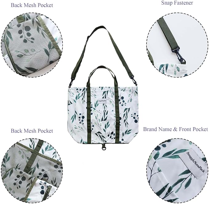 Foldable Travel Tote Bag, Water-Resistant Tote Bag with 3 External Mesh Pockets for Travel, Daily Use, Outdoor - Image 4