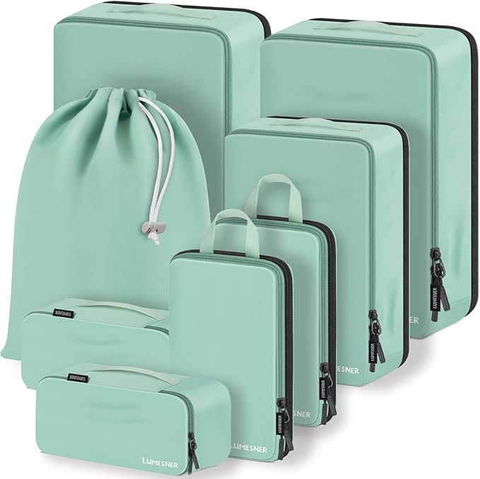 Compression Packing Cubes, Lumesner 8 Set Travel Packing Cubes for Carry on Suitcases, Compression Suitcase Organizers Bag Set & Travel Cubes (8-piece, Green) by Lumesner