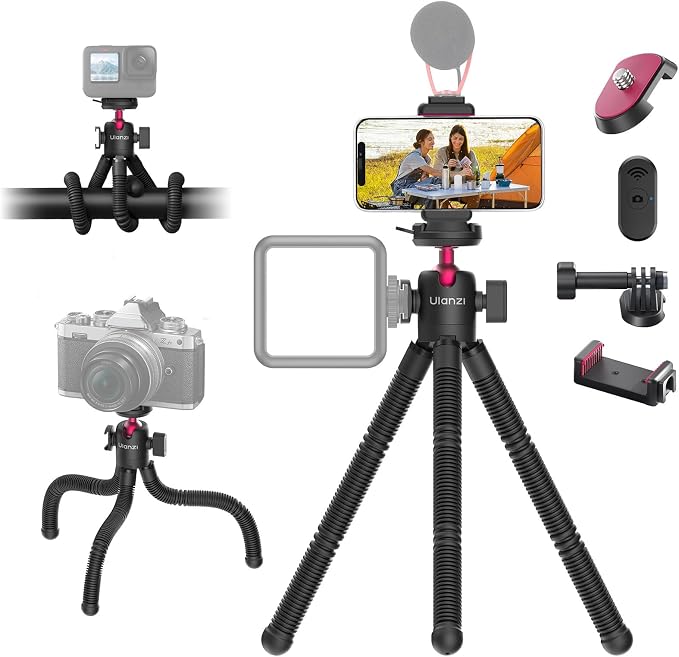 ULANZI MT-91 Flexible Octopus Tripod for Phone, GoPro&Camera, 3‑in‑1 Mini Tripod w Bluetooth Remote, CKA Quick Release w 1/4 Screw, GoPro Adapter, Phone Holder for Vlogging, Selfies, Video Recording - Image 9