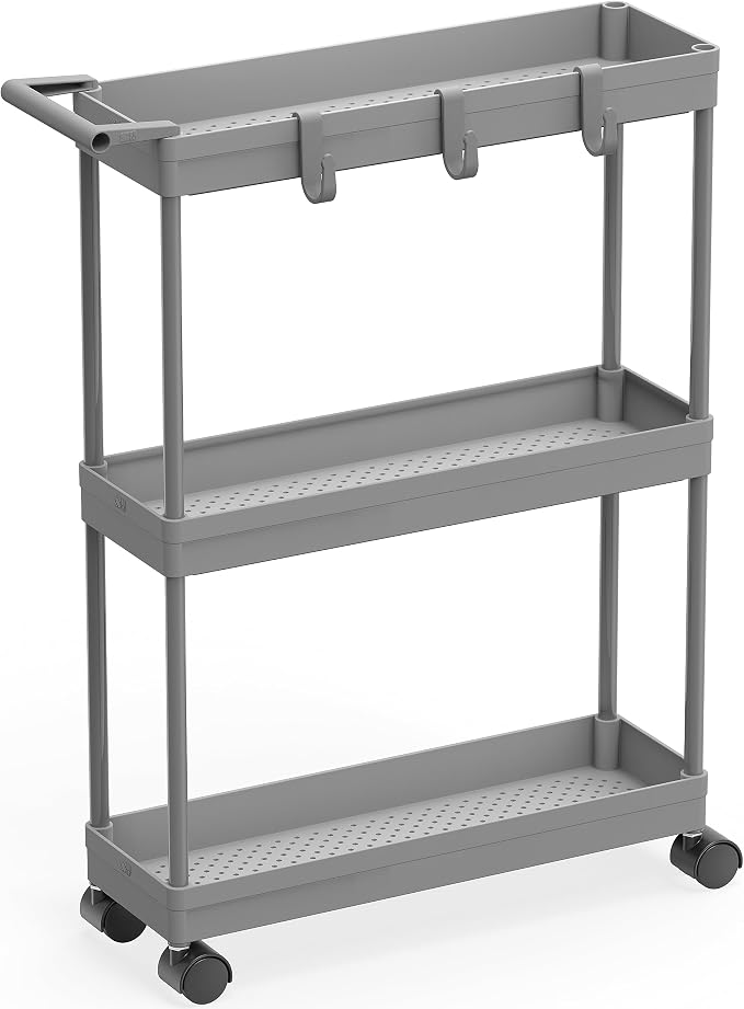 Simple Houseware 3-Tier Slim Rolling Cart w/Handle 5.5" Wx27.5 H, Gray | Storage Cart for Narrow Space (5.5-Inch Wide) Kitchen, Bathroom, Laundry Room by SimpleHouseware