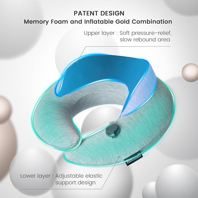 Keemall Portable Inflatable Travel Neck Pillow Flight & Airplane Essentials | 3rd Generation Air-Filled Headrest, Double Comfort, Includes Separate Storage Bag for Business Traveling & Long Flight - Image 4