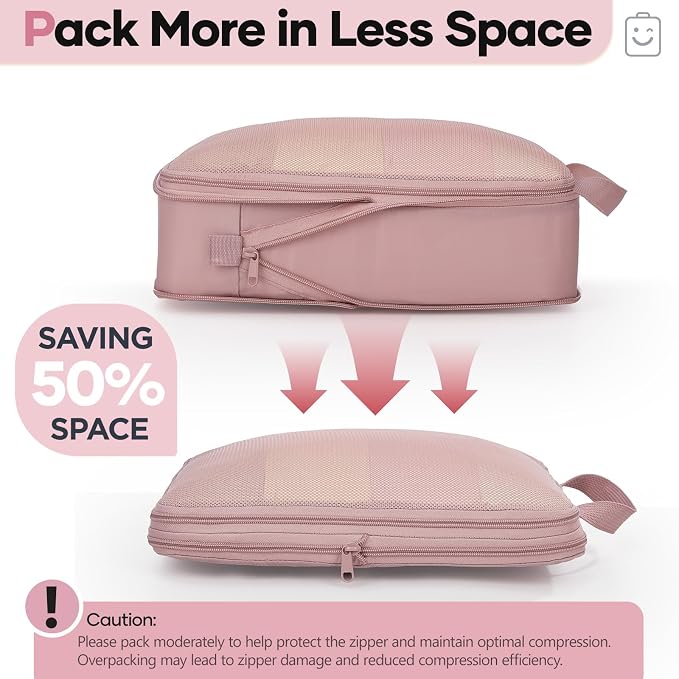 Veken 6/9/11 Set Compression Packing Cubes Garment Bags for Travel Essentials,Compressible Expandable Luggage Organizer Bags for Clothing,Space Saver Bags with Over 1000 pcs of Mesh Holes(Light Coral) - Image 4