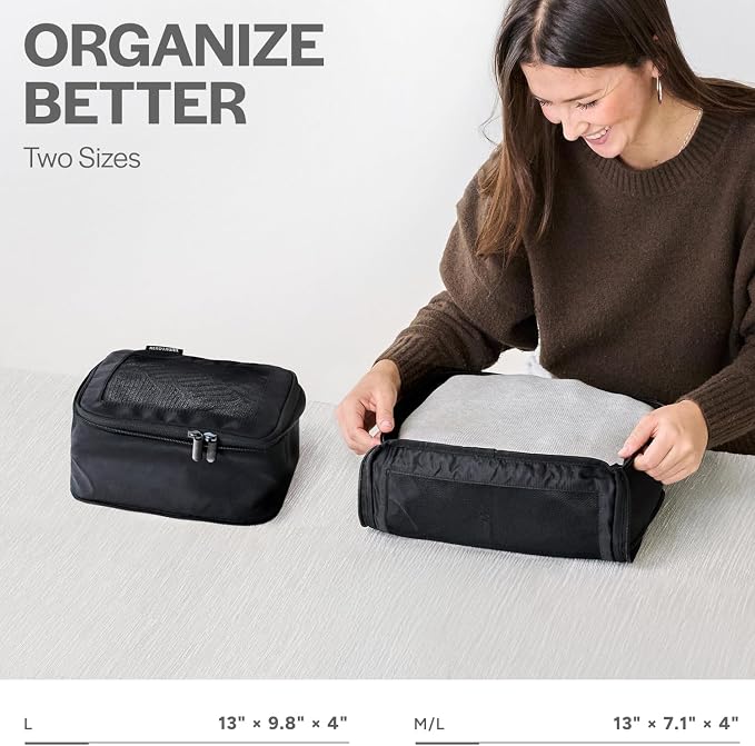 Compression Packing Cubes for Travel, 2-Pack, Black | Solves overpacking, 2-Piece set fits most carry-ons, 50% Space savings, Compression luggage organizer bags - Image 3