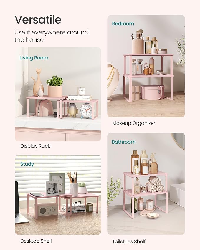 SONGMICS Cabinet Organizer Shelf, Set of 2 Spice Rack, Kitchen Storage | Kitchen Counter Storage Spice Rack, Particleboard, Steel, Jelly Pink, BYSTRO Collection UKCS020S01 - Image 5
