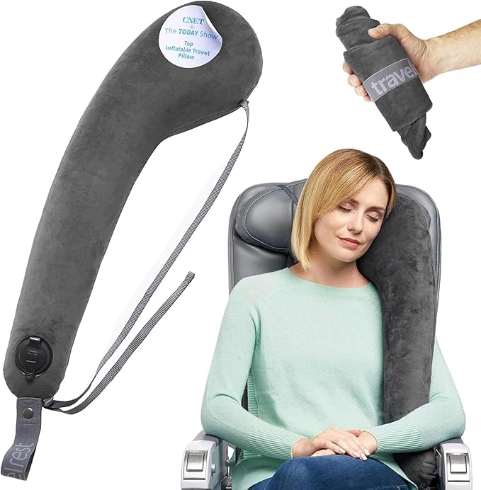TRAVELREST All-in-One Travel Neck Support & Body Pillow - Grey | Memory Foam Cover, Inflatable Travel Essential, Upper Compact Support, Sleeping Accessories, Road Trip & Long Flight Comfort by TRAVELREST