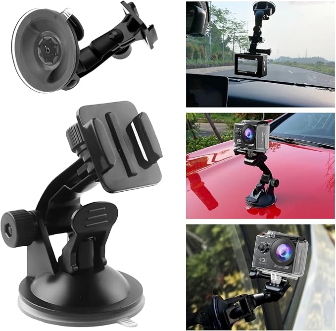 Action Camera Accessories Kits Bundle, 4k Camera Car Suction Cup Mount/Head Strap Mount/Chest Harness/360° Rotating Helmet Base/Magnetic Holder/Bicycle Handlebar Stands - Image 5
