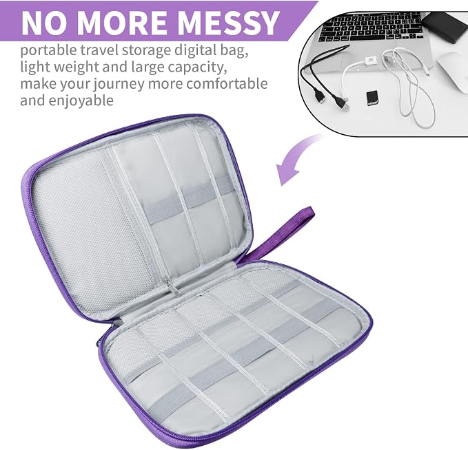 Lcsmaokin Electronics Travel Organizer,Portable Waterproof Electronic Travel Storage Bag for Small Charging Cord Storage,Charger,Small Electronics,SD Card etc,for Travel,Business -Purple - Image 3