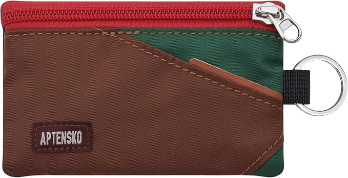 RFID Blocking Travel Wallet with Adjustable Lanyard, Small Nylon Zipper Pouch and Badge Holder for ID, Credit Cards, Cash, Keys, Commuters (Coffee+DarkYellow) by APTENSKO