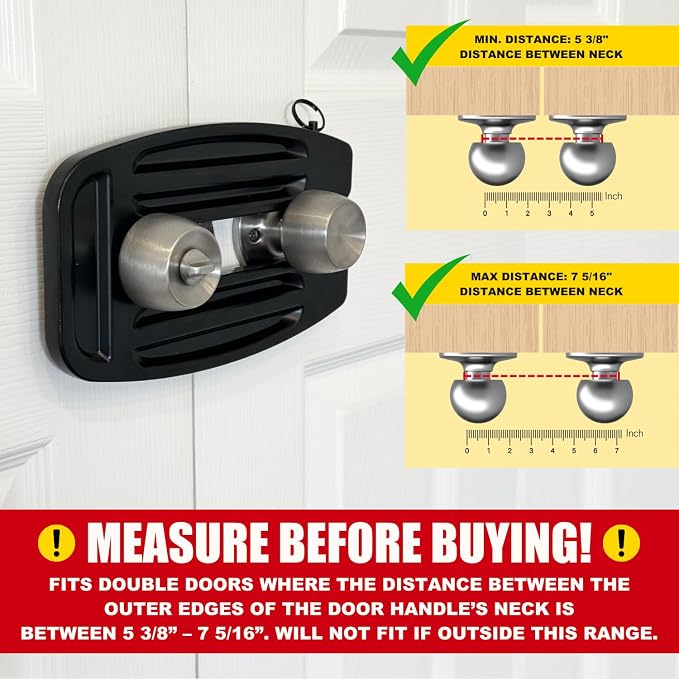 SecurityMan Double Door Lock - Solid 1/2" Unibody Aluminum Construction to Prevent Kick Ins - Adjustable Double Door Security Lock for French Doors Home Security - Image 2