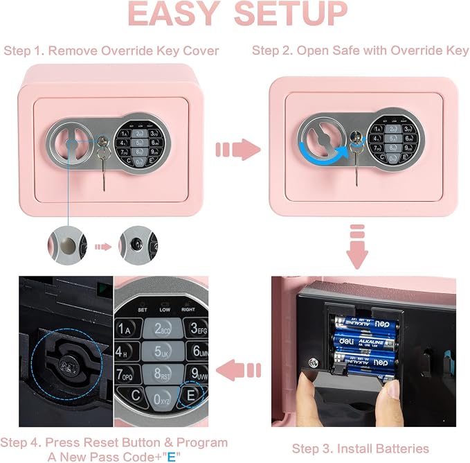 0.23 Cubic Feet Safe Box, Small Safe W/Fireproof Bag, Keys & Pass Code, Digital Electronic Security Money Box for Cash, Document, Home, Office, Hotel Use, Pink, 6.69"D x 9.06"W x 6.69"H - Image 6