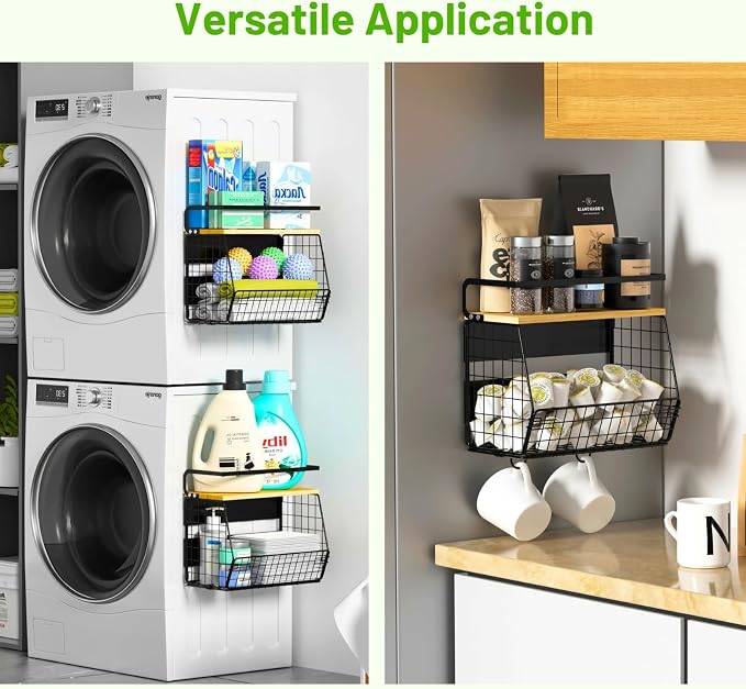 2 Set Magnetic Shelf for Refrigerator with Wood Lid, Fruit Potato & Onion Storage Bins, Pantry Organizers & Storage, Large Container Magnetic Spice Rack for Refrigerator, Kitchen Counter, Cabinet | Strong magnet holds 50lbs, ventilated bin for produce,... - Image 6