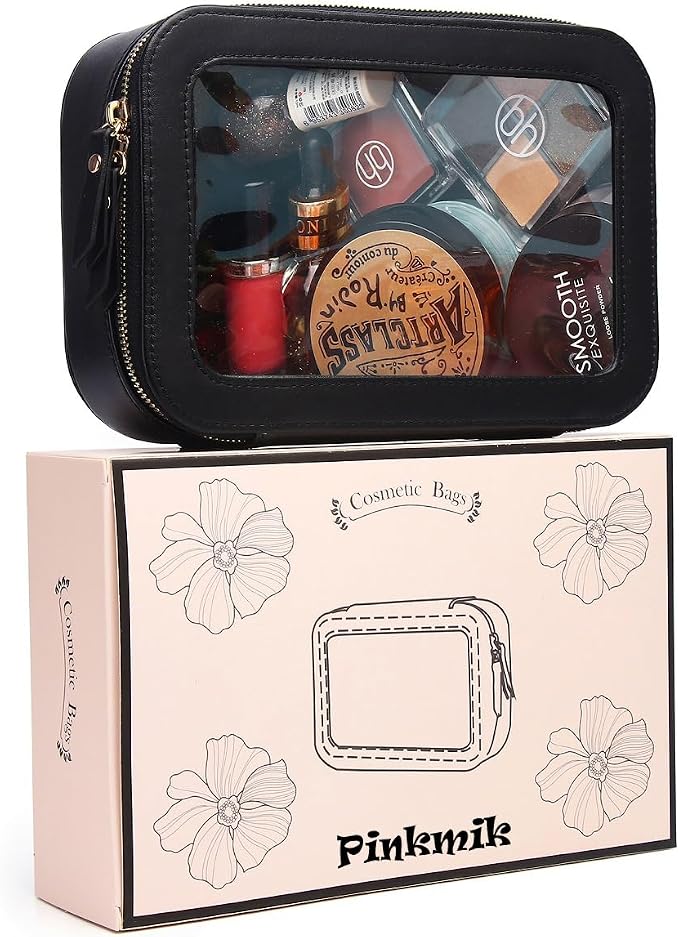 Pinkmik Clear Makeup Bag Transparent Travel Case for Cosmetics and Toiletries Women's Clear Car Bag with Zipper (Black, Small) - Image 7