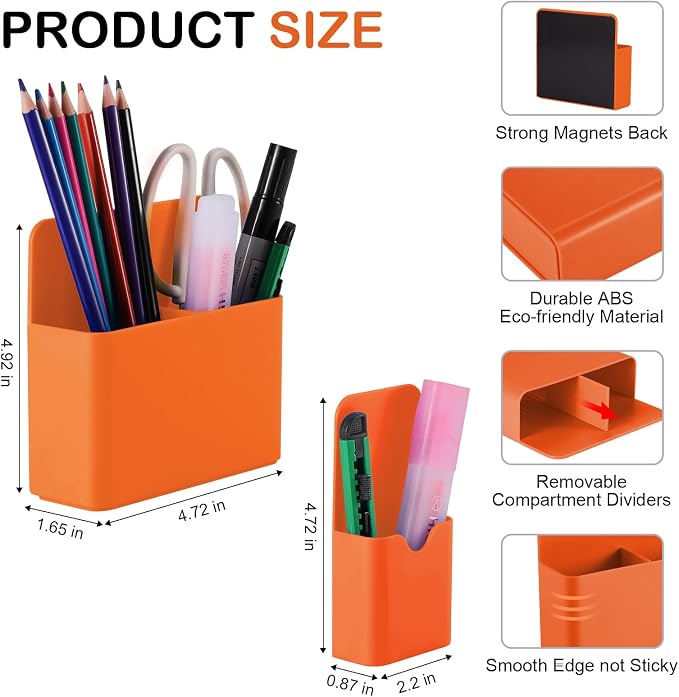 KITANIS Magnetic Pen Holder,2 Pack Magnetic Dry Erase Marker Holder with Generous Compartments,Strong Magnet Storage Marker Pen Pencil Organizer for Refrigerator,Whiteboard,Locker Accessories - Image 2
