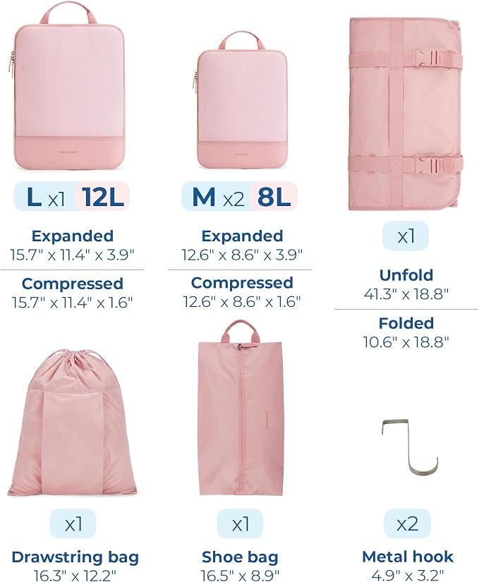 BAGSMART Hanging Compression Packing Cubes 6 Set Cruise Travel Essentials | 3-Fold Space Saving Hanging Shelves, Closet Organizers & Storage, Compressible Suitcase Organizer Bags, Machine Washable Cube - Image 4