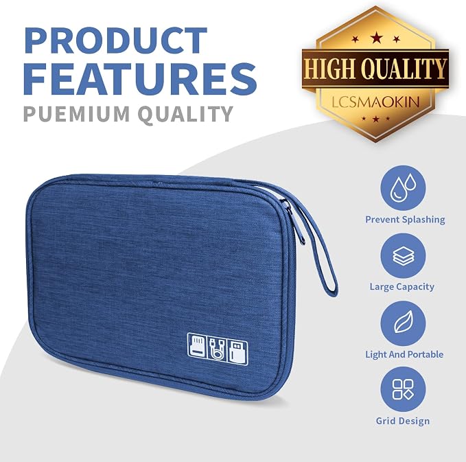 Lcsmaokin Electronics Travel Organizer,Portable Waterproof Electronic Travel Storage Bag for Small Charging Cord Storage,Charger,Small Electronics,SD Card etc,for Travel,Business -Navy Blue - Image 2