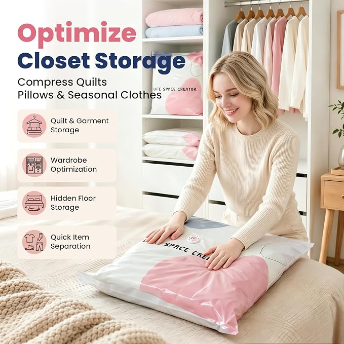 5PC No Pump Vacuum Storage Bags, No Pump Large Vacuum Storage Compression Bags, Thick Airtight Reusable Organizer for Clothes Comforters Travel Moving Closet Storage (M) - Image 2