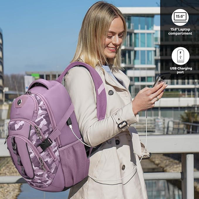 Swissdigital Design Laptop Backpack with USB Charging Port, Travel Backpack Fits 15.6 inches Computer, 31L College School Backpack for Men, Pink Camo | SD803-93 - Image 2