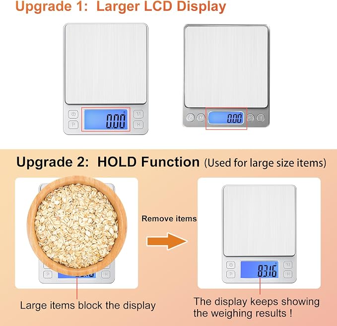 BOMATA 0.01g Small Digital Gram Scale, Upgraded 1kg Jewelry Scale | USB Rechargeable, Larger Display, Hold Function, High Precision, Grams and Ounces for Herb, Coin,Powder,Yeast, Kitchen Sliver - Image 3