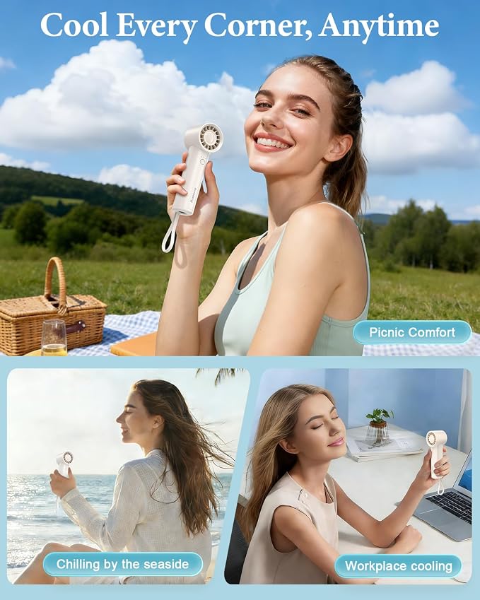 Portable Fan with Power Bank & Flashlight-White | 6.5H Max Cooling,USB-C Rechargeable,Mini Fan for Outdoor/Travel/Beach/Concerts/Summer.Gifts for Girl,Women. - Image 5