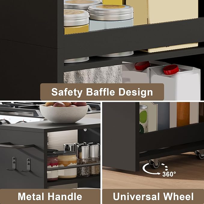 ChooChoo 4-Tier Slim Storage Cart, 7.87 inches Wide Narrow Storage Cabinet with 360° Wheels and 2 Hooks, Space-Saving Organizer for Kitchen, Narrow Places, Laundry Room, Black - Image 4