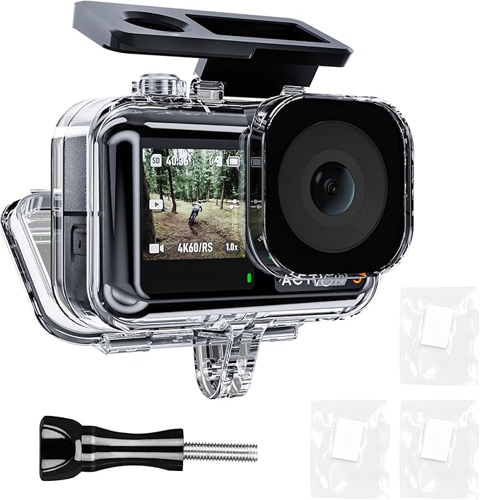 TELESIN Waterproof Case for DJI Action 5 Pro Action 4/3 Camera, with Anti-Fog Underwater Housing Shell Cage Supports 60M/196FT Deep Diving Scuba Snorkeling Swimming with Quick Release Screw by telesin