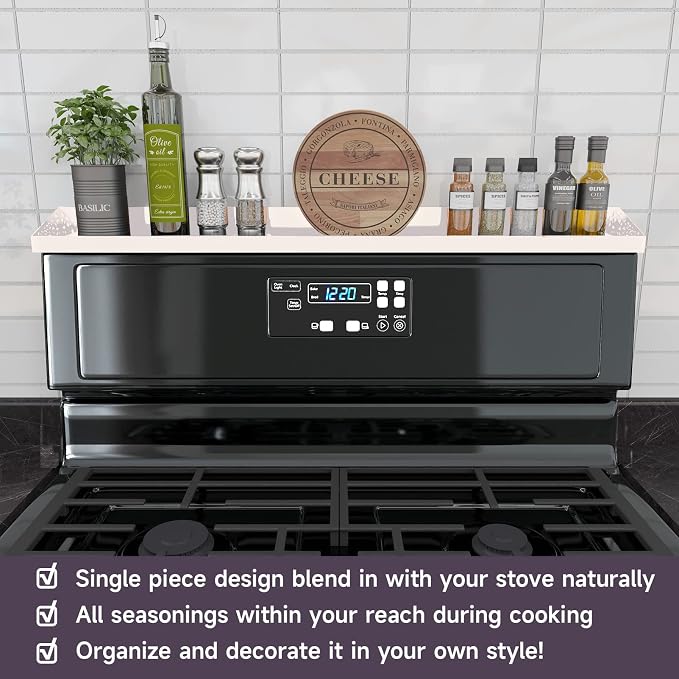 STUTOV 30" Magnetic Stove Top Shelf – Magnetic White Spice Rack and Seasoning Organizer – Kitchen Shelf for Back of Stove – Over Stove Storage Organizer - Image 2