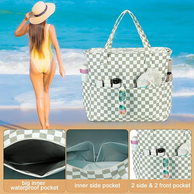 LEDAOU Beach Bag Waterproof Sandproof Women Beach Tote Pool Bag with Zipper for Swim Gym Grocery Travel with Wet Pocket | Sandproof - Image 4