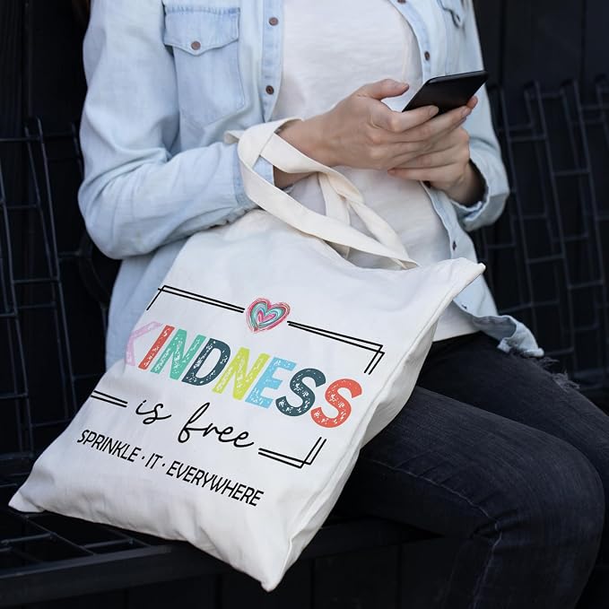 JINYO Preppy Canvas Tote Bag, Inspirational Tote Bags for Women - Image 3