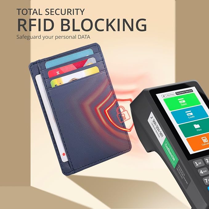 Nappa Navy Leather Slim Minimalist RFID Blocking Front Pocket Wallet, Card - Image 5