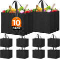 Reusable Grocery Shopping Bags 10 Pack Large Foldable Tote Bags Bulk | Eco Produce Bags with Long Handle for Shopping Groceries Clothes (Black) by WiseLife