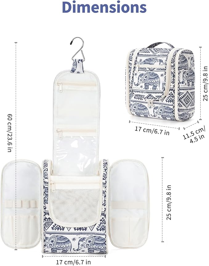 Narwey Small Hanging Toiletry Bag Women Travel Makeup Bag Organizer Toiletries Bag for Travel Size Essentials Accessories Cosmetics (Medium, Elephant) - Image 8