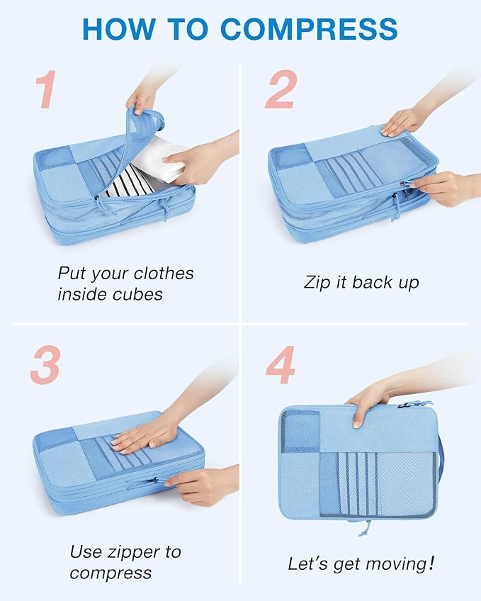 BAGSMART Compression Packing Cubes for Travel, 6 Set | Fits 20/24/28in Carry-On Suitcases, Compressible Bags Streamline Cruise Travel Essentials, Sturdy Handles, Machine Washable - Image 4