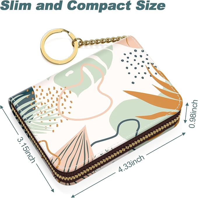 Credit Card Holder, Small RFID Card Wallet for Women, Slim Leather Wallet | Leather Card Holder Wallet, Credit Card Wallet Organizer, Business Card Case with Zipper & Keychain, 12-Slot Compartment - Image 5