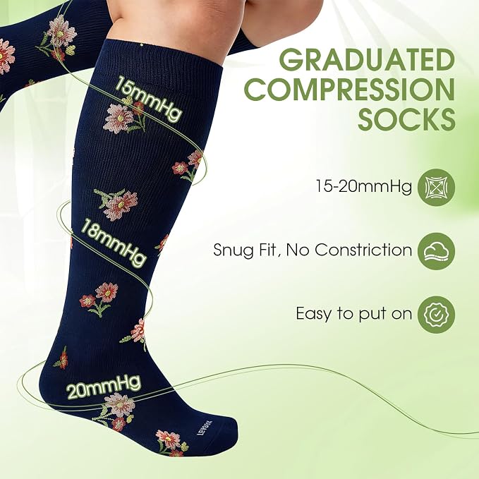 LEVSOX Wide Calf Compression Socks for Women&Men Plus Size 15-20mmHg Knee High Large Support Stockings for Circulation - Image 5