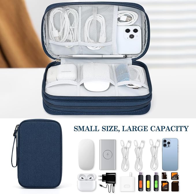 FYY Electronic Organizer, Travel Tech Pouch Bag, Large, Navy | Wrist Strap, Waterproof, Double Layers Portable Electronics Travel Carrying Case for Cord, Charger, Daily Business Trips Use - Image 6